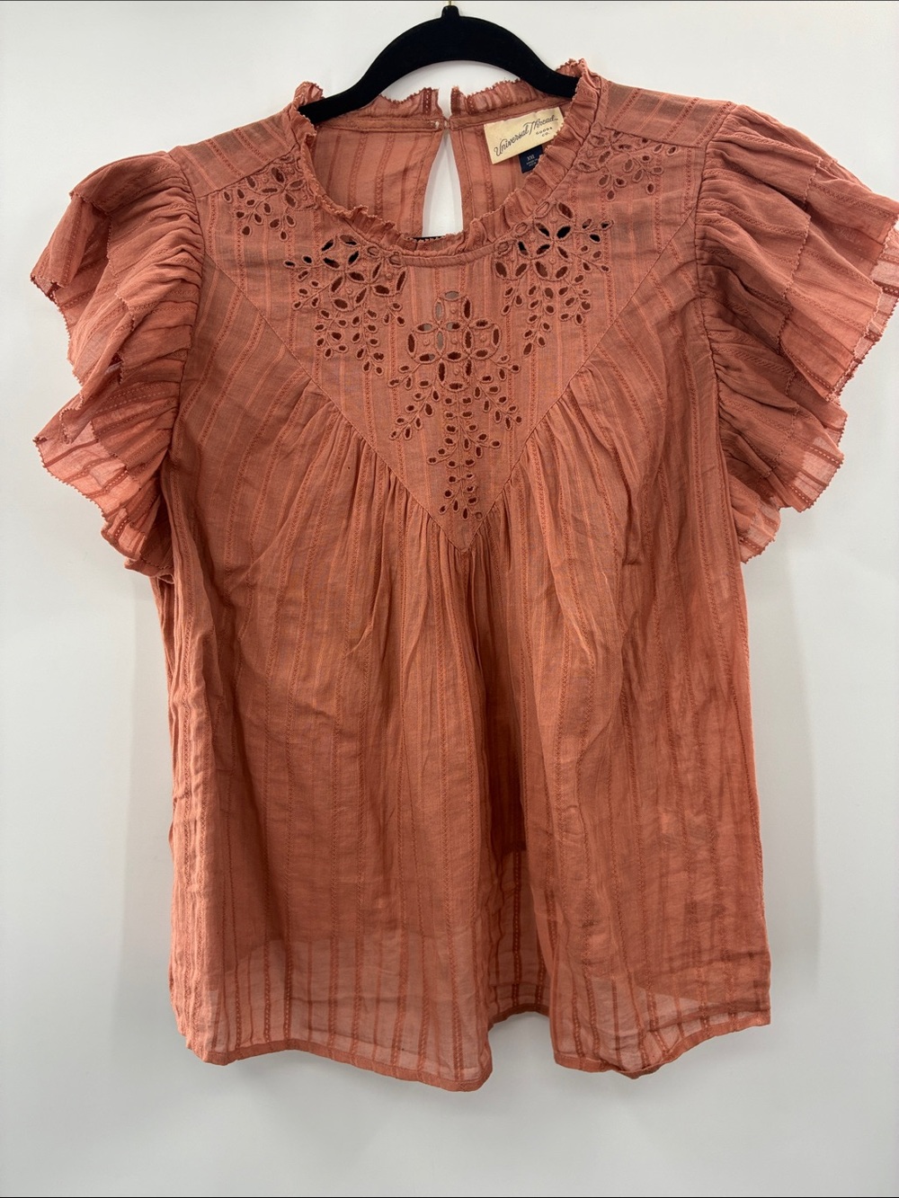 Universal Thread Rust Eyelet Ruffle Sleeve Blouse Dusty Rose size XXL